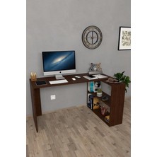 Ceviz Metal Kitaplıklı Çalışma Masası