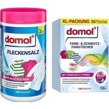 Domol Leke Çıkarıcı Toz Deterjan Beyaz ve Renkliler Için 1 kg + Renk Ayırıcı Mendil 50'li Se