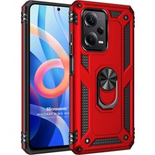 Pro 5g Kılıf Military Ring Holder Kırmızı 12 Pro 5g ile Uyumlu Kılıf - Kırmızı