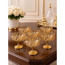 Elista Aura Gold 6\'lı Ayaklı Kristal Sunum ve Kahve Yanı Ikram Seti – Kehribar