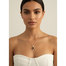 Valmont Accessories Kadın Altın Renk Mor Taşlı Geometrik Uçlu Kolye