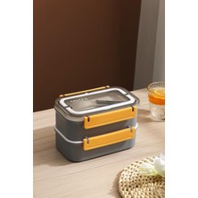 1200ML Lunchbox Tek Katlı 4 Bölmeli ve Kaseli Çelik Sefer Tası Yemek Kutusu Gri