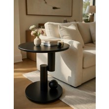 Modern Minimalist Yuvarlak Sehpa, Siyah, Metal Taban ve Lake Mdf Yüzey, Oturma Odası Için Şık T
