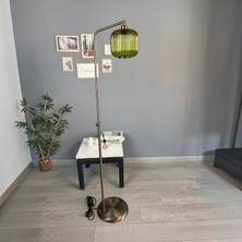 Bamyum Mopa Yeşil Cam Lambader Modern Dekoratif Metal Oturma Odası Zemin Lambası