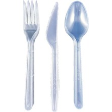 Sert Kalın Plastik Çatal - Bıçak - Kaşık - 1. Kalite Lüks Şeffaf Çatal-Kaşık- Bıçak 3'l
