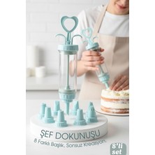 Transformacion Profesyonel 8 Başlıklı Pasta Krema Süsleme Pompası Seti, Enjektör Uçlu, Şeffa