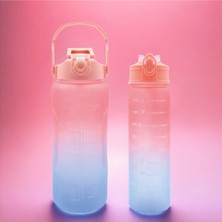 2'li Motivasyonel Matara Seti, 2000 ml + 900 Ml, Pembe, Pipetli Sporcu Su Şişesi