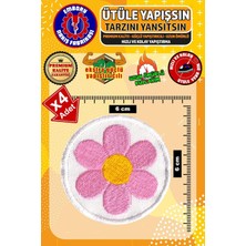 Ütü ile Yapışan Arma Yama, Pembe Çiçek (4 Adet) Ütüyle Yapışan Nakış Dokuma Aplike Patch