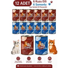 Enjoy Yetişkin Kedi Konservesi 12'li Set – 6 Kuzu Etli + 6 Somonlu – Sos Içinde Et Parçacıklı