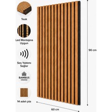 Bambus Home Dekoratif Çıtalı Mdf Akustik Duvar Paneli Akustik Ahşap Duvar Kaplama Paneli 60x90 cm Teak