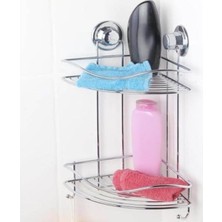 Tekno-Tel Vakumlu Iki Katlı Kancalı Banyo Köşe Rafı, Gümüş