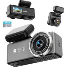 Kawa D9 2 Kameralı Ön+Arka 4K+1080P Hdr Wi-Fi Gps'li Gece Görüşlü Araç Kamerası + 64GB Hafı