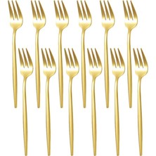 410 Çelik 12 Adet Gold Renk Tatlı ve Meyve Çatalı CIN611SR-12