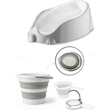 Lirazon 3'lü Set Soft Bebek Banyo Küveti &amp; Katlanır Su Kovası Maşrapa Set