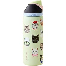 Owala Freesip® 32 Oz / 946 ml Paslanmaz Çelik Termos – Kedi Desenli, Pipetli Su Şişesi