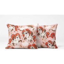 Bebek Özel Çocuk Yastık Kılıfı 35X45 Cm, 2 Adet, Pembe Unicorn Desenli