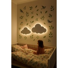 2'li Bulut Gece Lambası Bebek Çocuk Odası Duvar Dekorasyonu Aydnlatma Ahşap Gece Lambası