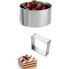 Kitchen Design Lab Paslanmaz Çelik Ayarlanabilir Yuvarlak ve Kare Pasta Kalıbı Seti, 2'li, Metali
