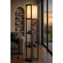 Dekoratif Raflı Lambader Siyah, 135 cm Modern Sehpalı Lambader, E27 Duy Uyumlu, 23X23 cm Raflı Sa