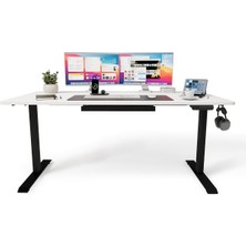 Ofisimi Uprise Comfort Çift Motorlu Yükseklik Ayarlı Masa (72–121 Cm) (Siyah Ayak/lake Beyaz Ta