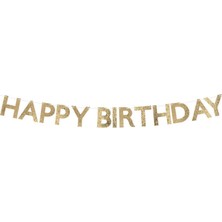 Meri Meri - Altın Simli Kumaş Happy Birthday Asılan Süs