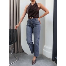 Esra Helvacı Süet Kemerli Paça Kesik Orj Jean