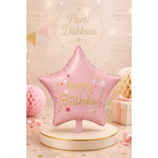 Parti Dükkanı Pembe Yıldız Happy Birthday Folyo Balon 51 x 54,5 cm Helyum ve Hava Uyumlu Doğum Günü Parti Balonu