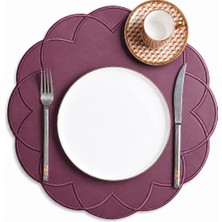 Evien Home Nakışlı Deri Amerikan Servis 2'li Set Çift Taraflı Yuvarlak Supla 40X40 cm Vance Bordo