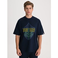Fenerbahçe Lacivert Tribün Çizgili Arma Erkek Oversize Tshirt