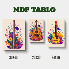 Zerya Müzik Aletleri Flüt Ud Gitar Motifli Tasarımlı Duvar Dekoratif Mdf Ahşap Retro Poster Tablo Seti