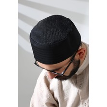 Siyah Fileli Kumaş Kalıp Namaz Takkesi Siyah 56