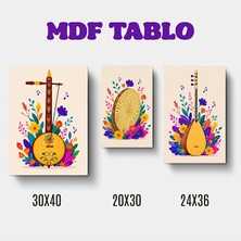 Zerya Müzik Aletleri Tembur Def Saz Motifli Tasarımlı Duvar Dekoratif Mdf Ahşap Retro Poster Tablo Seti