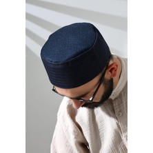 Lacivert Fileli Kumaş Kalıp Namaz Takkesi Lacivert 58