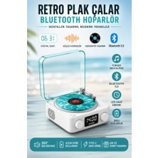 Bluetooth Hoparlör Plak Çalar Ses Bombası Okyanus Dalgası Çalar Saat Retro Pikap Şarjlı Müzik Kutusu