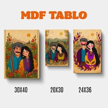 Zerya Mem Û Zin Motifli Tasarımlı Duvar Dekoratif Mdf Ahşap Retro Poster Tablo Seti