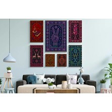 Zerya Tabloya Xalîçeyê - Halı Kilim Zafer Işareti Hayat Ağacı Saç Örgülü Motifli Tasarımlı Duvar Dekoratif Mdf Ahşap Retro Poster Tablo Seti
