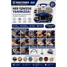 SCHUTZENGER 211 Parça Gravür Makinesi Oyma Taşlama Zımparala Delme Kesme Seti Hortumlu Mavi Askı Aparatlı