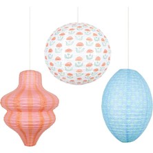 Meri Meri - Flora Orange & Blue Lanterns - Flora Turuncu & Mavi Fenerler - 3 Adet