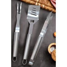 Binbirreyon Çelik 3 Parça Mangal Aksesuar Seti Maşa Spatula Çatal 43CM AF047