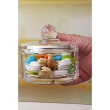 Deconox Lüx Kristal Kapaklı Cam Şekerlik & Cam Lokumluk, Kesme Cam Lüx Şekerlik 10CM*10.5CM - (