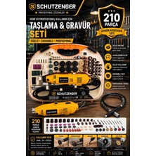 SCHUTZENGER Profesyonel 210 Parça Gravür Oyma Makinesi Delme Taşlama Oyma Zımpara Kesme Seti Hortumlu Pro Sarı