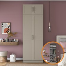 Rani Mobilya Rani BA334 Membran Kapaklı Gardırop 2 Kapaklı 6 Raflı 2 Askılı Elbise Dolabı Kumtaşı
