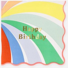 Meri Meri - Rainbow Swirl Happy Birthday Large Napkins - Gökkuşağı Desenli Happy Birthday Peçeteler - L - 16 Adet