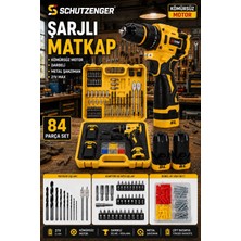 SCHUTZENGER F21 Şarjlı Armut Matkap Darbeli Kömürsüz Motor 21W 84 Parça Çelik Şanzıman Su Geçirmez Profesyonel Usta Set Sarı