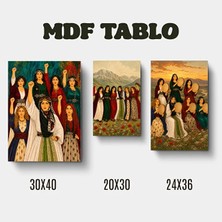 Zerya Jin Jiyan Azadi Halay Çeken Direnen Def Çalan Kadınlar Motifli Tasarımlı Duvar Dekoratif Mdf Ahşap Retro Poster Tablo Seti