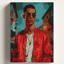 Sayılarla Boyama Tuval Hobi Seti Kırmızı Ronaldo Temalı Fırça ve Boya Dahil Set (Çıtalı) 40X5