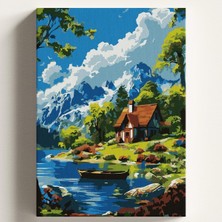 Sayılarla Boyama Tuval Hobi Seti Güzel Manzara Temalı Fırça ve Boya Dahil Set (Çıtalı) 50X70
