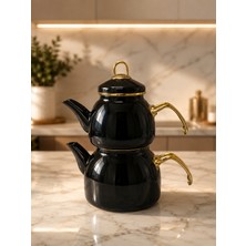 Büyük Boy Big Black Gold Emaye Çaydanlık Takımı