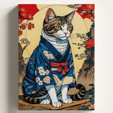 Sayılarla Boyama Tuval Hobi Seti, Japon Kedi Temalı Fırça ve Boya Dahil Set (Çıtalı) 40X50 C
