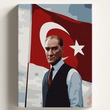 Sayılarla Boyama Tuval Hobi Seti Ataturk Bayrak Temalı Fırça ve Boya Dahil Set (Çıtalı) 40X50
